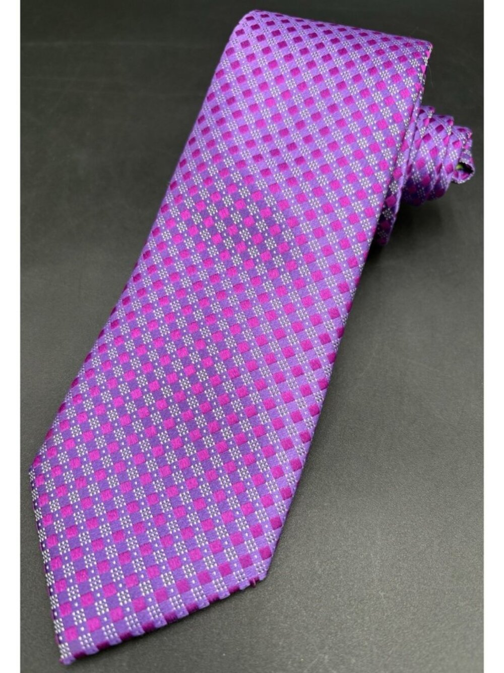 Ted Baker London Tie Men’s 100% Silk Dark Magenta Purple Squares Geometric GUC